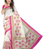 Pink printed bhagalpuri silk saree with blouse
