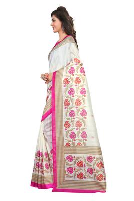 Pink printed bhagalpuri silk saree with blouse 2