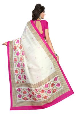 Pink printed bhagalpuri silk saree with blouse 3