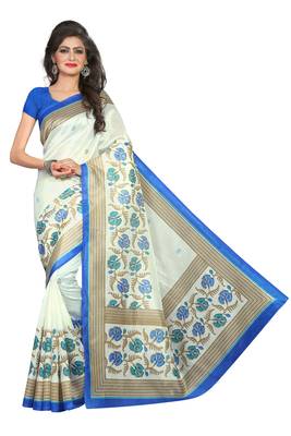 Blue printed bhagalpuri silk saree with blouse 1