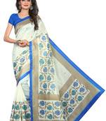 Blue printed bhagalpuri silk saree with blouse