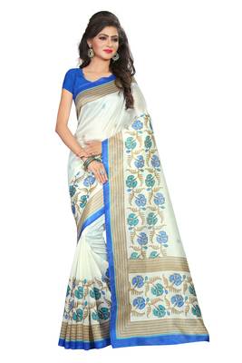 Blue printed bhagalpuri silk saree with blouse 3