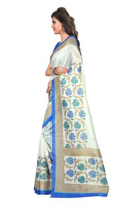Blue printed bhagalpuri silk saree with blouse 4