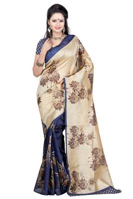 Blue printed bhagalpuri silk saree with blouse 1