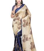 Blue printed bhagalpuri silk saree with blouse