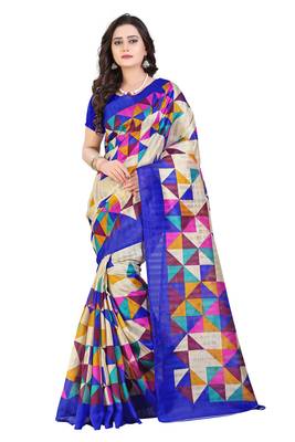 Blue printed bhagalpuri silk saree with blouse 1