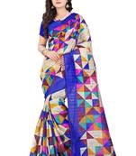 Blue printed bhagalpuri silk saree with blouse