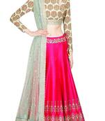 Pink embroidered silk unstitched lehenga with dupatta