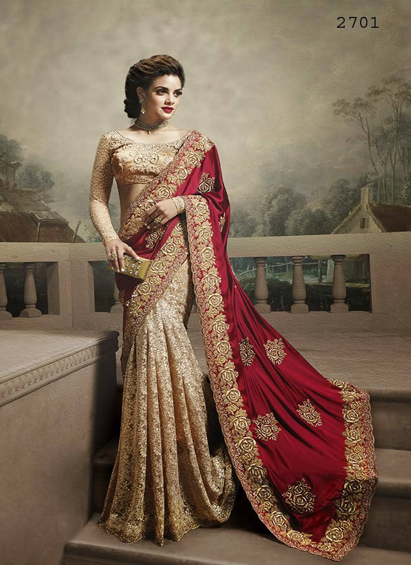 Multicolor
 embroidered chiffon saree with blouse