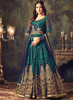 Navy Blue Embroidered Georgette Salwar With Dupatta 1