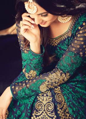 Navy Blue Embroidered Georgette Salwar With Dupatta 3