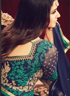 Navy Blue Embroidered Georgette Salwar With Dupatta 4