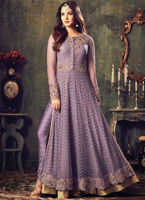 Light violet embroidered net salwar with dupatta 1