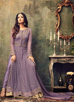 Light violet embroidered net salwar with dupatta 2