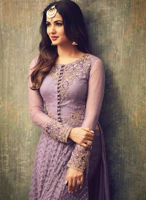 Light violet embroidered net salwar with dupatta 3