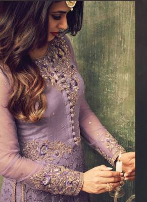 Light violet embroidered net salwar with dupatta 4