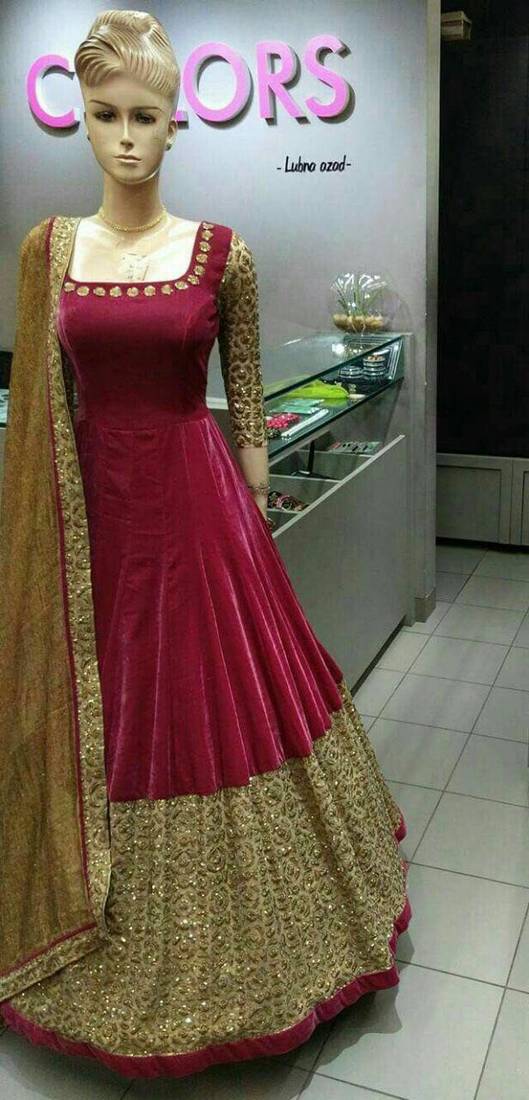 Maroon embroidered silk salwar with dupatta