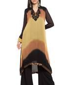 Brown Embroidered Georgette Stitched Long Kurti