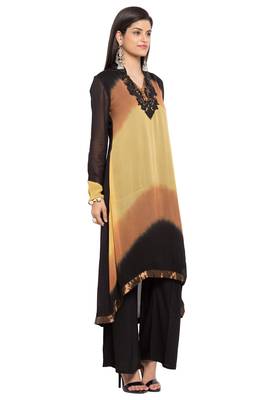 Brown Embroidered Georgette Stitched Long Kurti 3