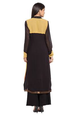 Brown Embroidered Georgette Stitched Long Kurti 4