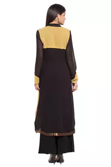 Brown Embroidered Georgette Stitched Long Kurti