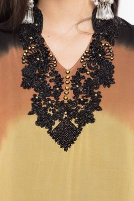 Brown Embroidered Georgette Stitched Long Kurti 5