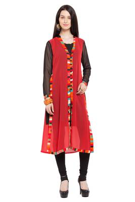 Red Plain Georgette Stitched Long Kurti 1