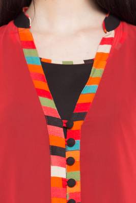 Red Plain Georgette Stitched Long Kurti 5