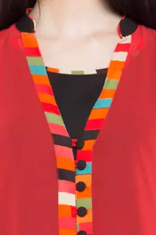 Red Plain Georgette Stitched Long Kurti