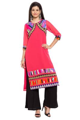 Red Printed Georgette Stitched Long Kurti 1