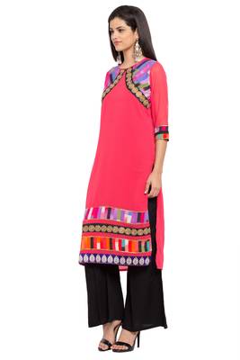 Red Printed Georgette Stitched Long Kurti 2