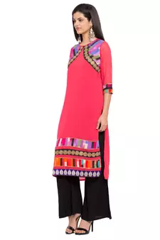 Red Printed Georgette Stitched Long Kurti