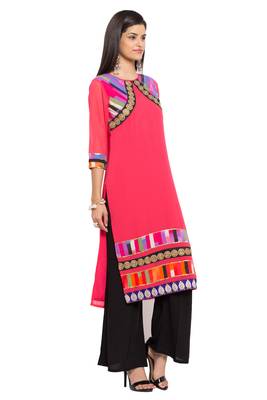 Red Printed Georgette Stitched Long Kurti 3