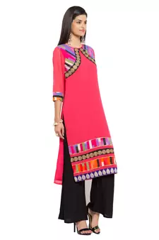 Red Printed Georgette Stitched Long Kurti