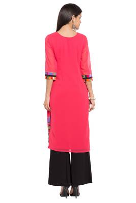 Red Printed Georgette Stitched Long Kurti 4
