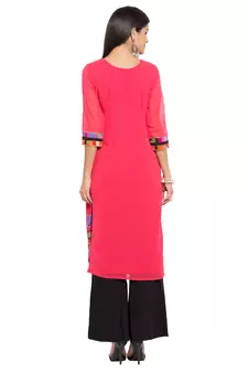 Red Printed Georgette Stitched Long Kurti