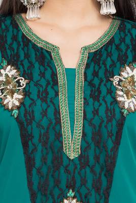 Blue Embroidered Georgette Stitched Long Kurti 5
