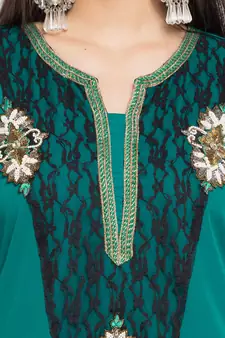 Blue Embroidered Georgette Stitched Long Kurti