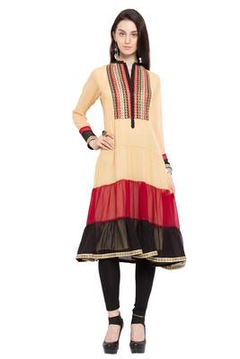 Yellow Plain Georgette Stitched Long Kurti 1