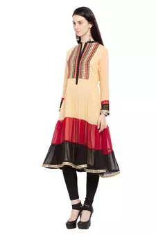 Yellow Plain Georgette Stitched Long Kurti