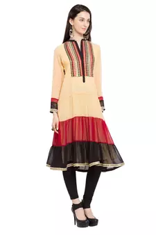 Yellow Plain Georgette Stitched Long Kurti