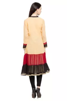 Yellow Plain Georgette Stitched Long Kurti
