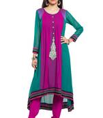 Purple Embroidered Georgette Stitched Long Kurti