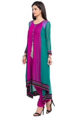 Purple Embroidered Georgette Stitched Long Kurti 2
