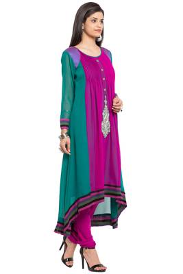 Purple Embroidered Georgette Stitched Long Kurti 3