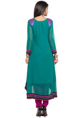 Purple Embroidered Georgette Stitched Long Kurti 4
