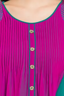 Purple Embroidered Georgette Stitched Long Kurti