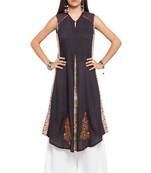 Black Embroidered Cotton Stitched Long Kurti