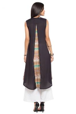 Black Embroidered Cotton Stitched Long Kurti 4
