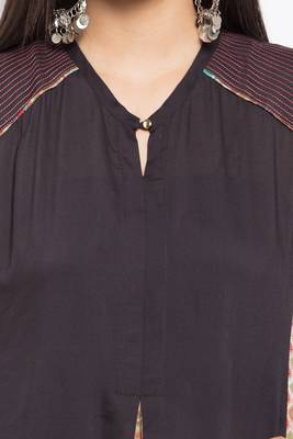 Black Embroidered Cotton Stitched Long Kurti 5